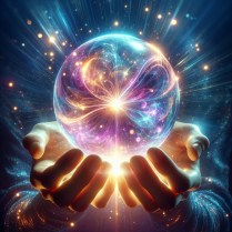 Glowing,Hands,Hold,Huge,Healing,Orb,Blue,Purple,Golden,Bright